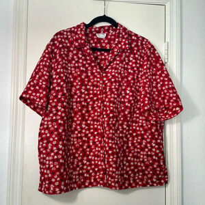 Vintage Joan Leslie Floral Red Button Down Blouse Size 18W